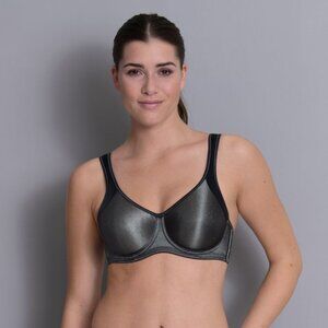 Anita Active Momentum Black Shimmering Metallic Unlined Wired Bra Size 36E